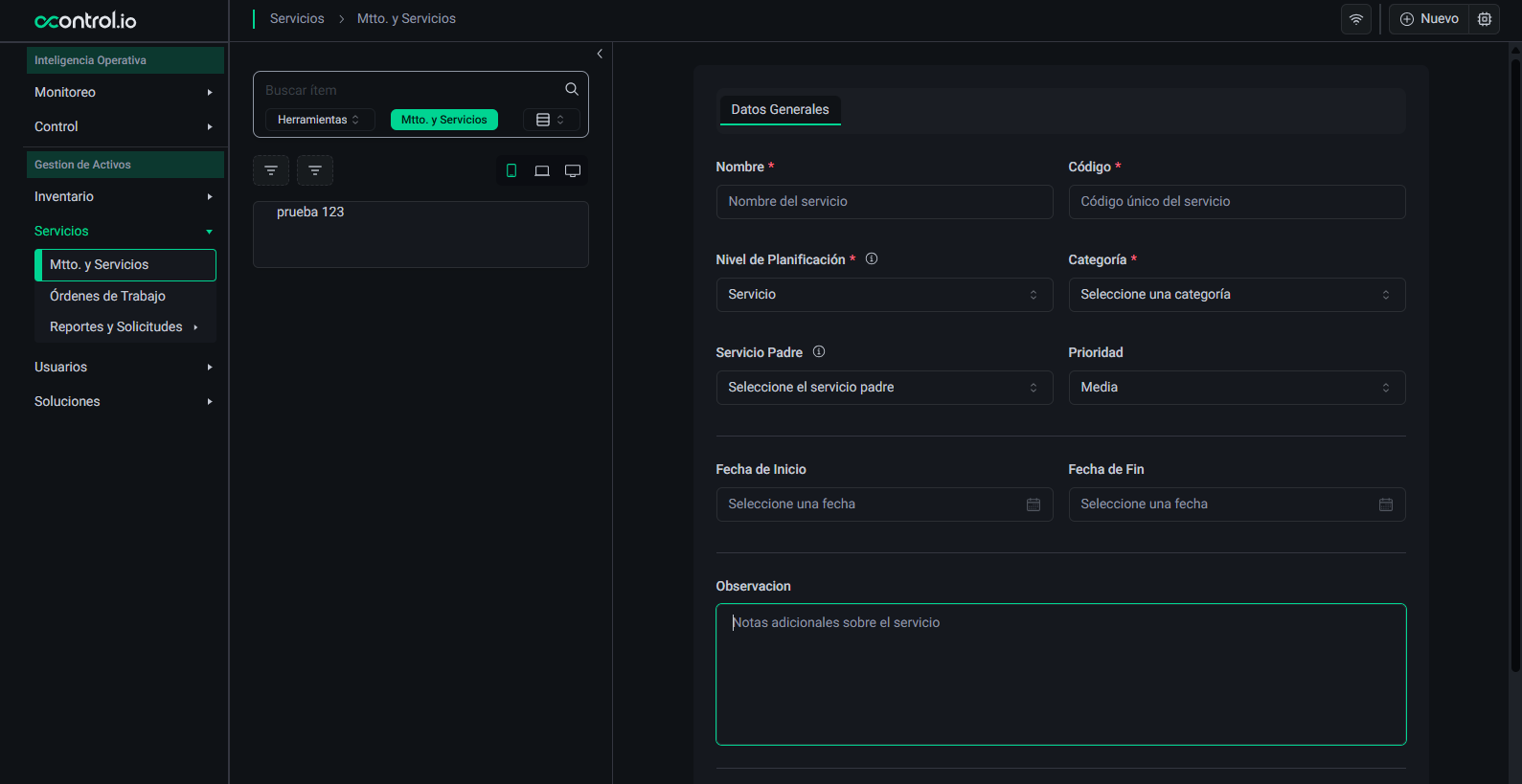 ocontrol.io — Gestión de servicios de mantenimiento